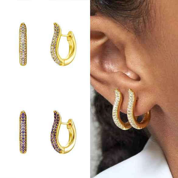Women's Geometric U Shaped Micro Pave Earrings With Silver Needle And Copper Electroplated Fashion Jewelry
