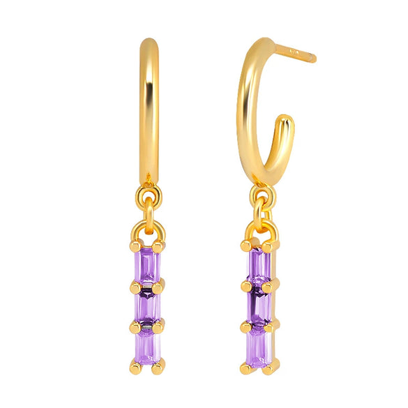 Women's Geometric U Shaped Rectangular Zircon Earrings With Silver Needle Copper Electroplated Elegant Ear Buckle