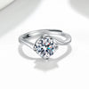 Women's Geometric Vine Ring In S925 Sterling Silver With Electroplated Finish And Moissanite Zircon Detail Adjustable Open Band