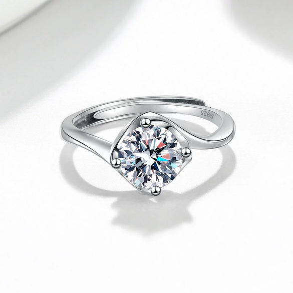 Women's Geometric Vine Ring In S925 Sterling Silver With Electroplated Finish And Moissanite Zircon Detail Adjustable Open Band