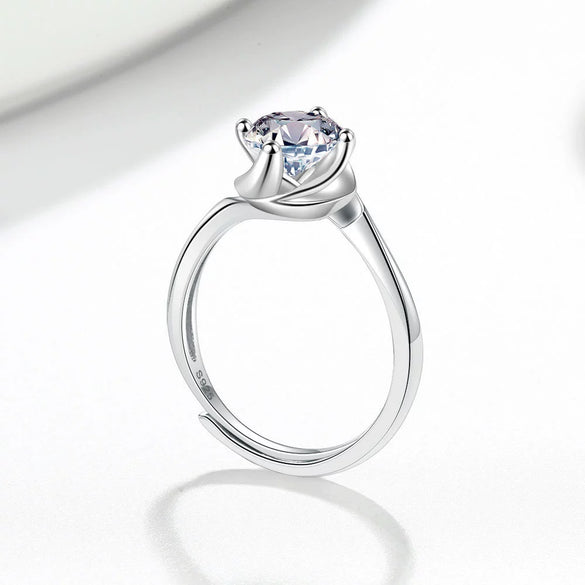 Women's Geometric Vine Ring In S925 Sterling Silver With Electroplated Finish And Moissanite Zircon Detail Adjustable Open Band