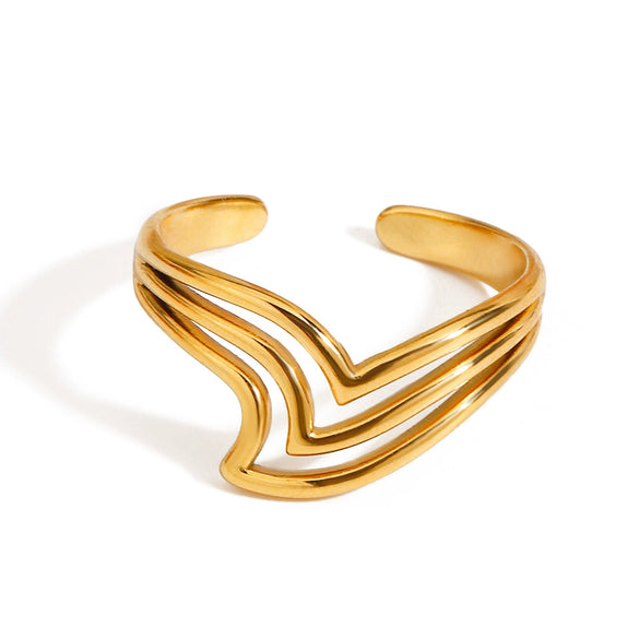 Women's Geometric Vshaped Irregular Hollow Titanium Steel Electroplated Ring