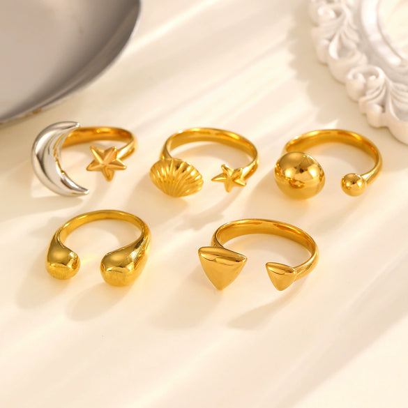 Women's Geometric Water Drop Casting Ring With Star And Moon Pattern Electroplated Minimalist Style