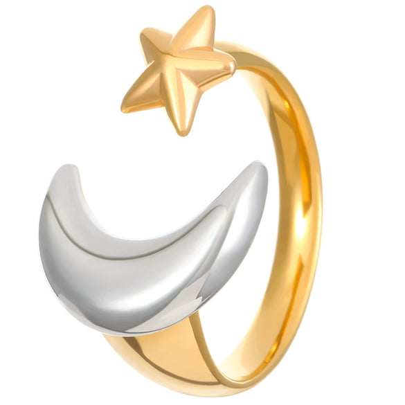 Women's Geometric Water Drop Casting Ring With Star And Moon Pattern Electroplated Minimalist Style
