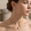 Women's Geometric Water Drop Cubic Zirconia Necklace And Earrings Set In Goldplated Stainless Steel
