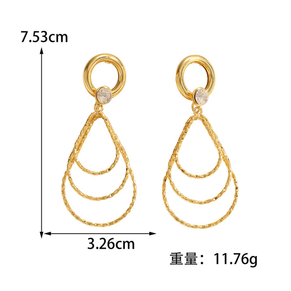 Women's Geometric Water Drop Earrings With Threelayer Gradient Circles Rhinestone Accents Electroplated Alloy And Stainless Steel Posts