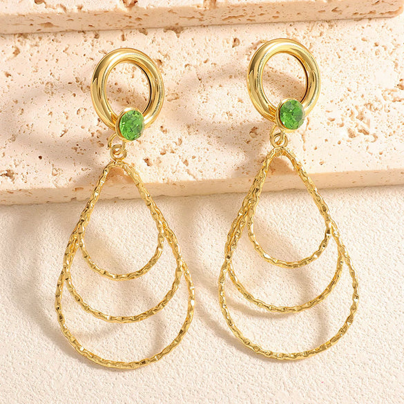 Women's Geometric Water Drop Earrings With Threelayer Gradient Circles Rhinestone Accents Electroplated Alloy And Stainless Steel Posts