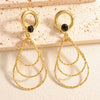 Women's Geometric Water Drop Earrings With Threelayer Gradient Circles Rhinestone Accents Electroplated Alloy And Stainless Steel Posts