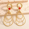 Women's Geometric Water Drop Earrings With Threelayer Gradient Circles Rhinestone Accents Electroplated Alloy And Stainless Steel Posts