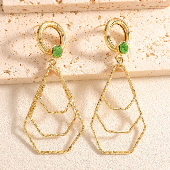 Women's Geometric Water Drop Pendant Earrings With Alloy Stainless Steel Posts Layered Ushaped Circle Design And Diamondstudded Electroplated Finish