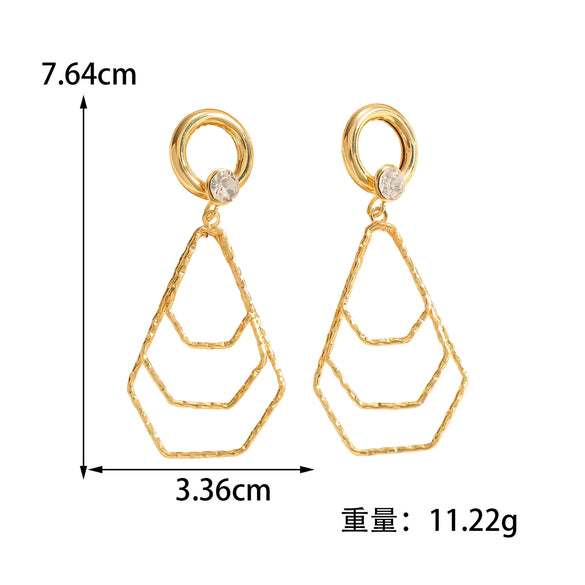 Women's Geometric Water Drop Pendant Earrings With Alloy Stainless Steel Posts Layered Ushaped Circle Design And Diamondstudded Electroplated Finish