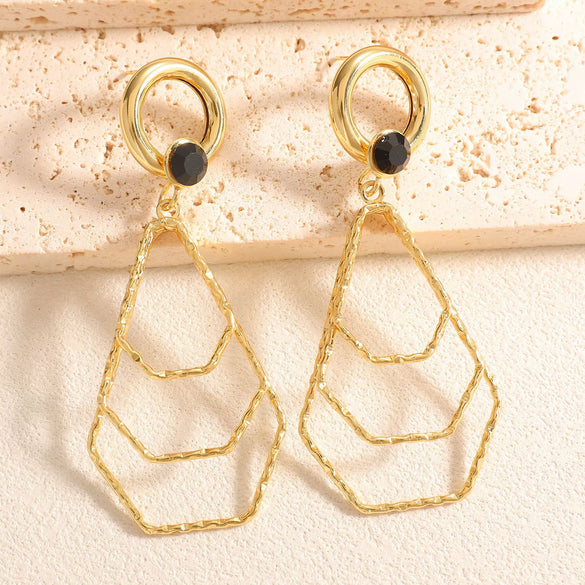 Women's Geometric Water Drop Pendant Earrings With Alloy Stainless Steel Posts Layered Ushaped Circle Design And Diamondstudded Electroplated Finish