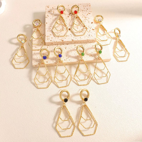 Women's Geometric Water Drop Pendant Earrings With Alloy Stainless Steel Posts Layered Ushaped Circle Design And Diamondstudded Electroplated Finish