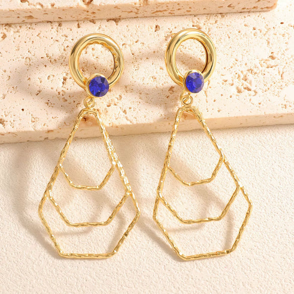 Women's Geometric Water Drop Pendant Earrings With Alloy Stainless Steel Posts Layered Ushaped Circle Design And Diamondstudded Electroplated Finish