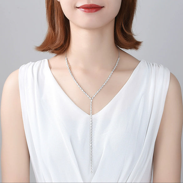Women's Geometric Water Drop Pendant Necklace With Mixed Gemstone Inlay Electroplated Copper And Zircon Accented Chain