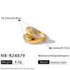 Women's Geometric Water Drop Stainless Steel Adjustable Ring With Rhinestone Accent And 18K Vacuum Plated Finish