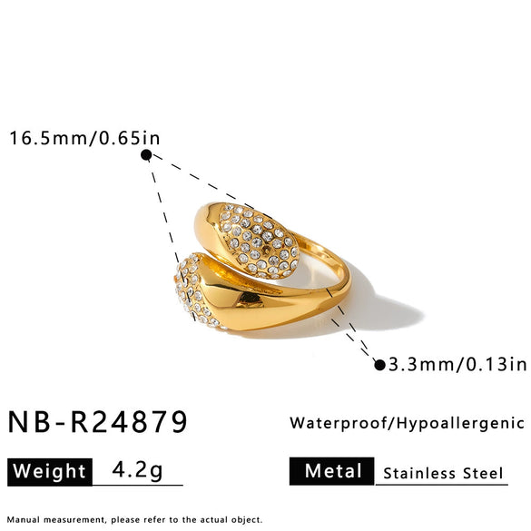 Women's Geometric Water Drop Stainless Steel Adjustable Ring With Rhinestone Accent And 18K Vacuum Plated Finish