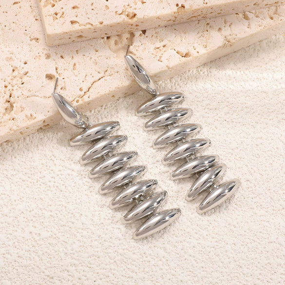 Women's Geometric Water Drop Tassel Earrings With Electroplated Iron Design And Stainless Steel Ear Posts
