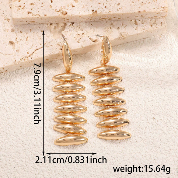 Women's Geometric Water Drop Tassel Earrings With Electroplated Iron Design And Stainless Steel Ear Posts
