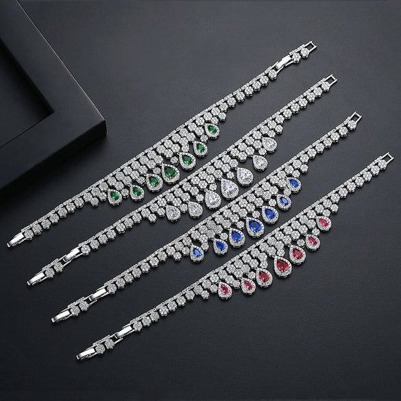 Women's Geometric Water Drop Zircon Bracelet Electroplated Copper Full Crystal Statement Jewelry