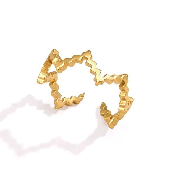 Women's Geometric Wave Adjustable Ring In Stainless Steel With Pvd Vacuum Gold Plating Hypoallergenic Statement Jewelry