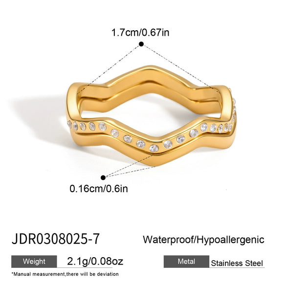 Women's Geometric Wave Adjustable Ring In Stainless Steel With Pvd Vacuum Gold Plating Hypoallergenic Statement Jewelry