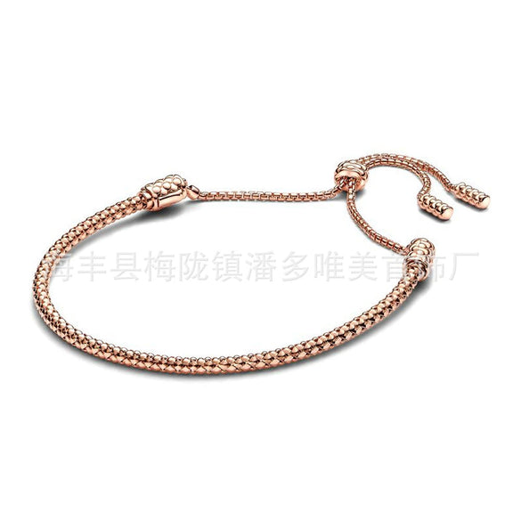 Women's Geometric White Copper Bracelet With Rose Gold Plated Finish And Adjustable Telescopic Chain