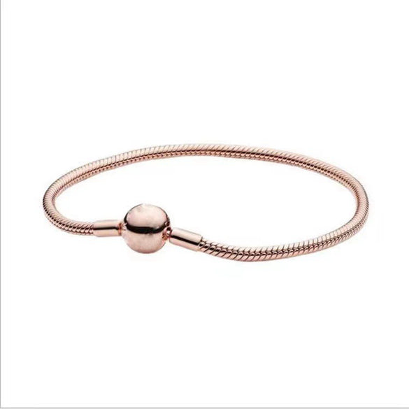 Women's Geometric White Copper Silver Plated Bracelet With Round Clasp And Snake Chain Crown Design