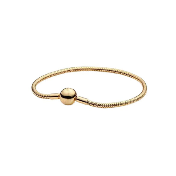 Women's Geometric White Copper Silver Plated Bracelet With Round Clasp And Snake Chain Crown Design