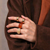 Women's Geometric Widefaced Dome Open Ring Set In Polished Electroplated Alloy Retro Stacking Style