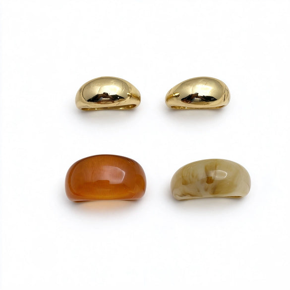 Women's Geometric Widefaced Dome Open Ring Set In Polished Electroplated Alloy Retro Stacking Style