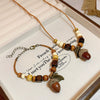 Women's Geometric Wood Handmade Dried Fruit Pendant Clavicle Chain Necklace Accessories
