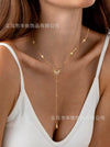 Women's Geometric Y Shaped Brass Chain Necklace With Real Gold Plating And Long Tassel Pendant Electroplated Fashion Jewelry