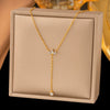 Women's Geometric Y Shaped Titanium Steel Necklace With Zircon Inlay And O Chain Electroplated In Gold Tone Fashion Jewelry