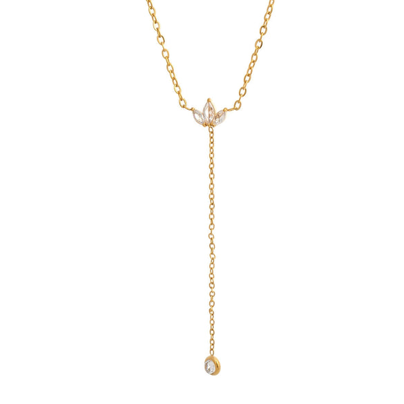 Women's Geometric Y Shaped Titanium Steel Necklace With Zircon Inlay And O Chain Electroplated In Gold Tone Fashion Jewelry