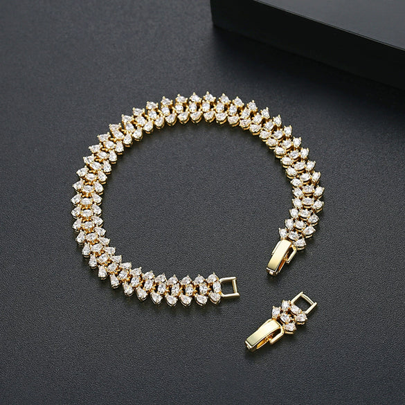 Women's Geometric Zircon Bracelet Gold Tone Electroplated Copper Jewelry For Banquet Wear Wholesale