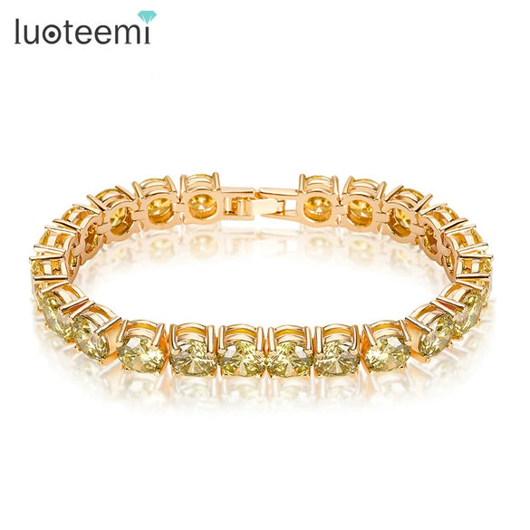 Women's Geometric Zircon Bracelet In Copper With Electroplated Finish And Olive Yellow Zircon Detail Fashion Jewelry