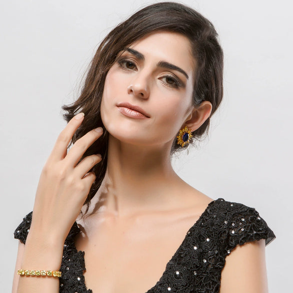 Women's Geometric Zircon Bracelet In Copper With Electroplated Finish And Olive Yellow Zircon Detail Fashion Jewelry