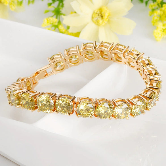 Women's Geometric Zircon Bracelet In Copper With Electroplated Finish And Olive Yellow Zircon Detail Fashion Jewelry