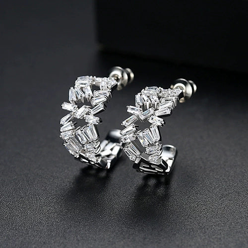 Women's Geometric Zircon Crystal Earrings With Irregular Design And Electroplated Copper Finish Fashion Ear Jewelry