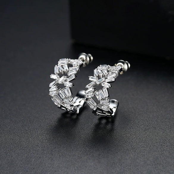 Women's Geometric Zircon Crystal Earrings With Irregular Design And Electroplated Copper Finish Fashion Ear Jewelry