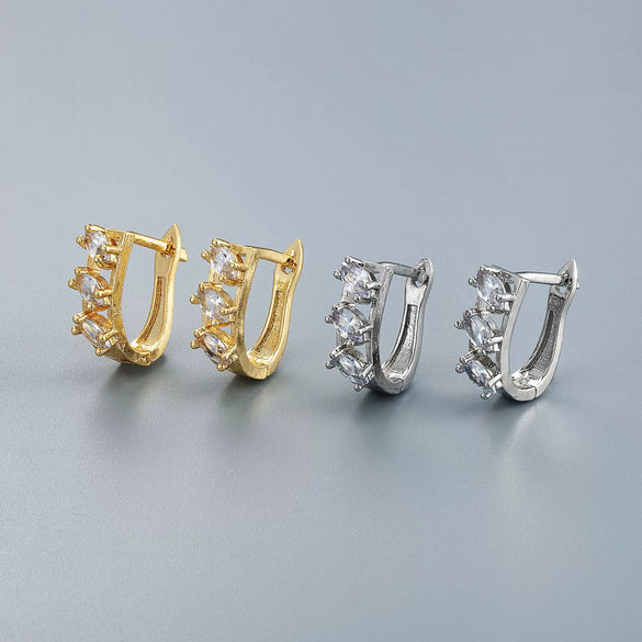 Women's Geometric Zircon Earrings In Electroplated Copper With A Simple Fashion Design And Elegant Contemporary Style