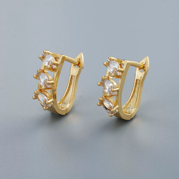 Women's Geometric Zircon Earrings In Electroplated Copper With A Simple Fashion Design And Elegant Contemporary Style