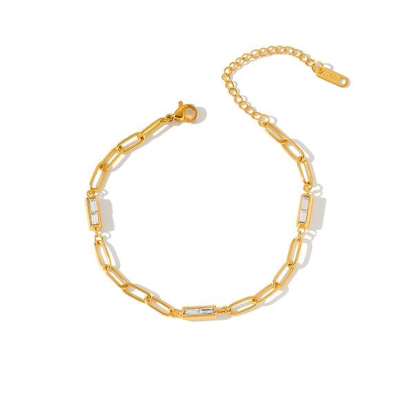 Women's Geometric Zircon Inlaid Bracelet In 18K Gold Plated Stainless Steel With Simple Trendy Fashion Style