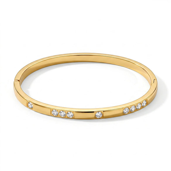 Women’s Geometric Zircon Inlaid Stainless Steel Bracelet With Gold Plated Finish Simple Elegant Fashion Jewelry