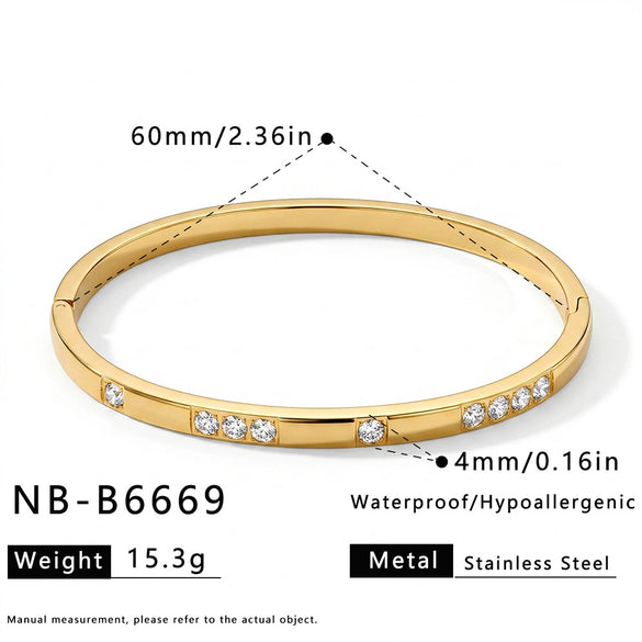 Women’s Geometric Zircon Inlaid Stainless Steel Bracelet With Gold Plated Finish Simple Elegant Fashion Jewelry