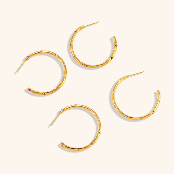 Women's Geometric Zircon Inlaid Stainless Steel Statement Earrings With Electroplated Finish