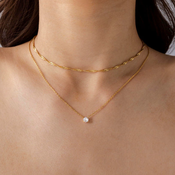Women's Geometric Zircon Necklace Copper Pendant With Electroplated Regular Chain Stylish Versatile Jewelry Gift