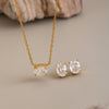 Women's Geometric Zircon Pendant Jewelry Set With Goldplated Stainless Steel Necklace And Matching Earrings