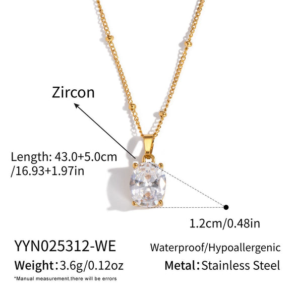 Women's Geometric Zircon Pendant Jewelry Set With Goldplated Stainless Steel Necklace And Matching Earrings